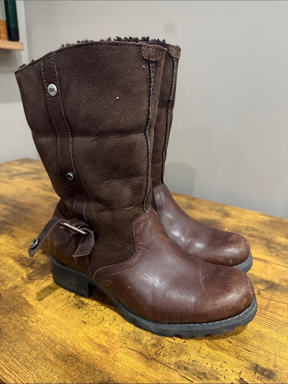 UGG Women's Chestnut Brown Leather & Suede Mid-Calf Boots
